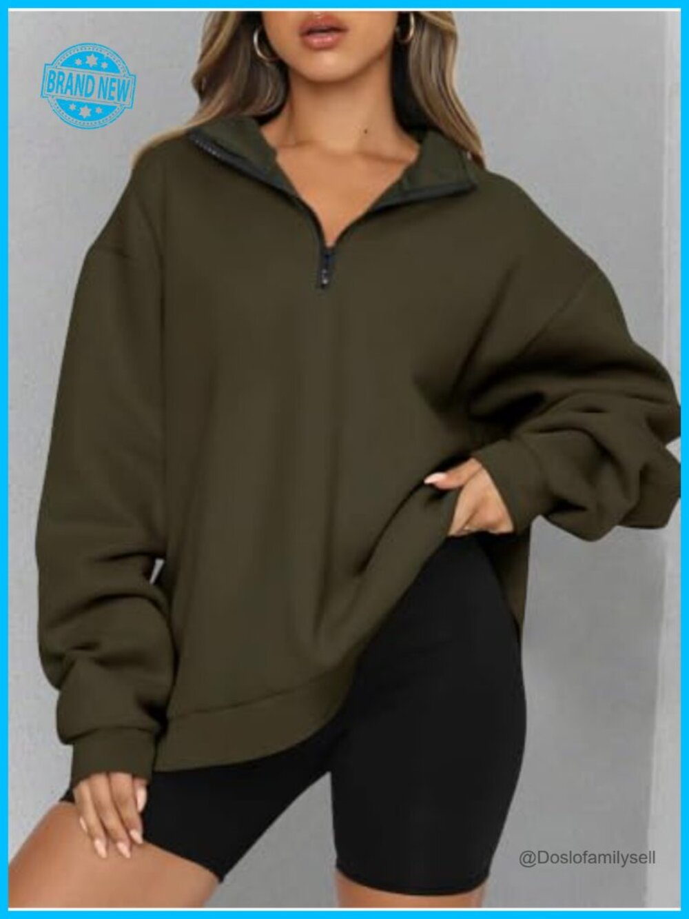 Women's Loose Casual Half Zip Solid Long Sleeve Sweatshirt